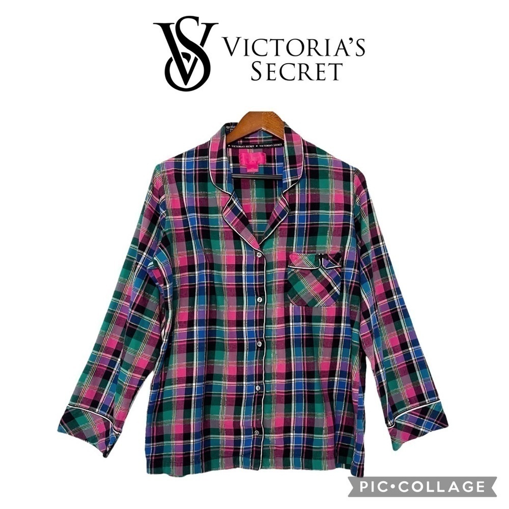 Vctoria's Secret Y2K vintage long sleeve plaid multicolor sleep shirt size L